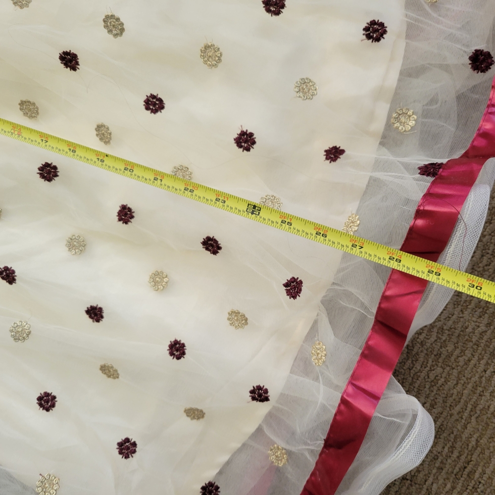 TULLE SKIRT FROM INDIA Elegant Polka Dot Skirt in Cream and Burgundy DRAWSTRING - Picture 10 of 16